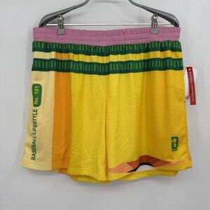 Baseball Lifestyle 101 Mesh Athletic Shorts Size L Large Men’s Yellow Pencil